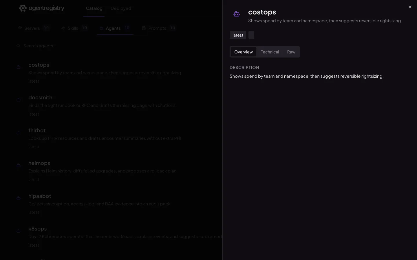The agentregistry web UI — Agent details — Overview