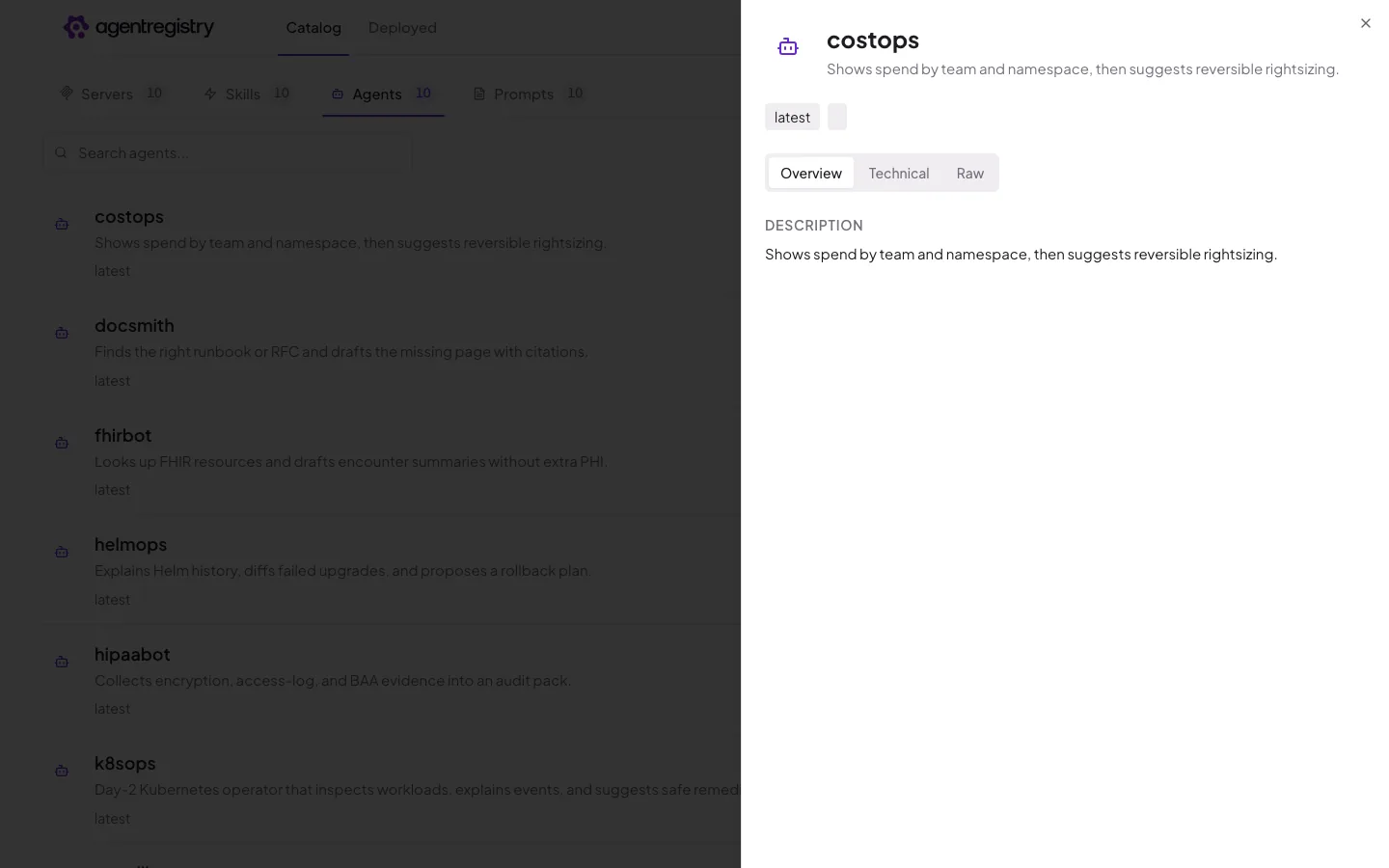 The agentregistry web UI — Agent details — Overview